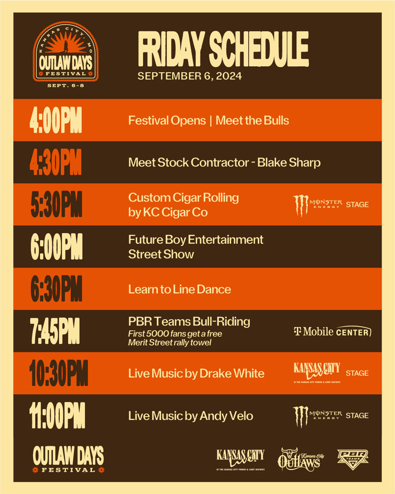 Friday Schedule for Outlaw Days Festival 2024