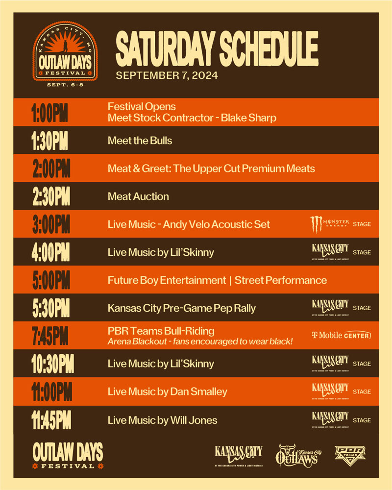 Saturday Schedule for Outlaw Days Festival 2024