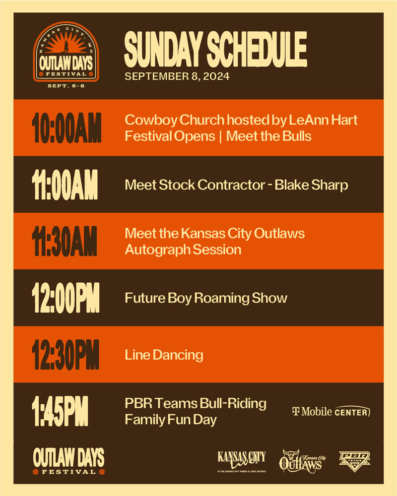 Sunday Schedule for Outlaw Days Festival 2024