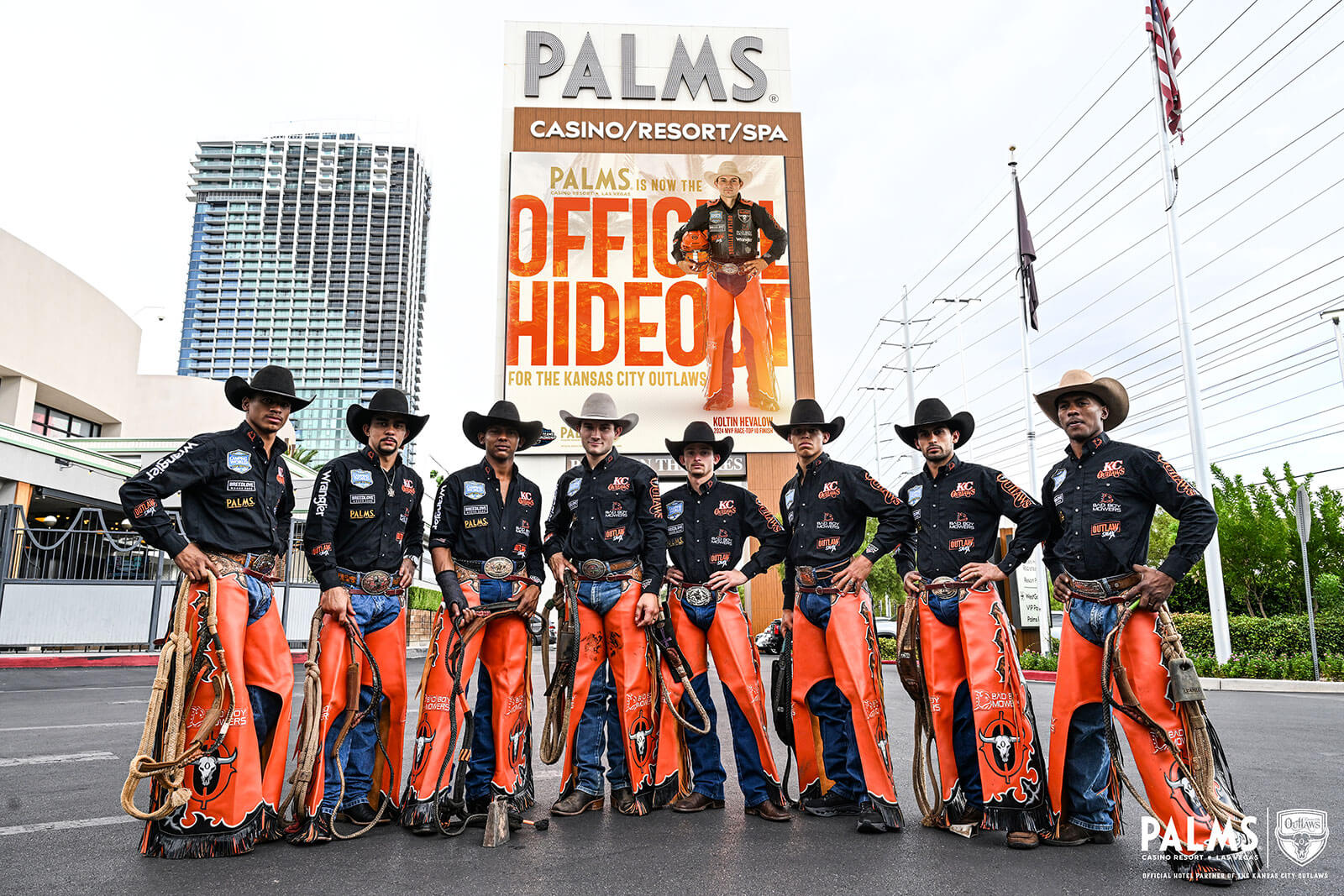 The KC Outlaws standing outside the PALMS Casino Resort, their Official Hotel Sponsor!