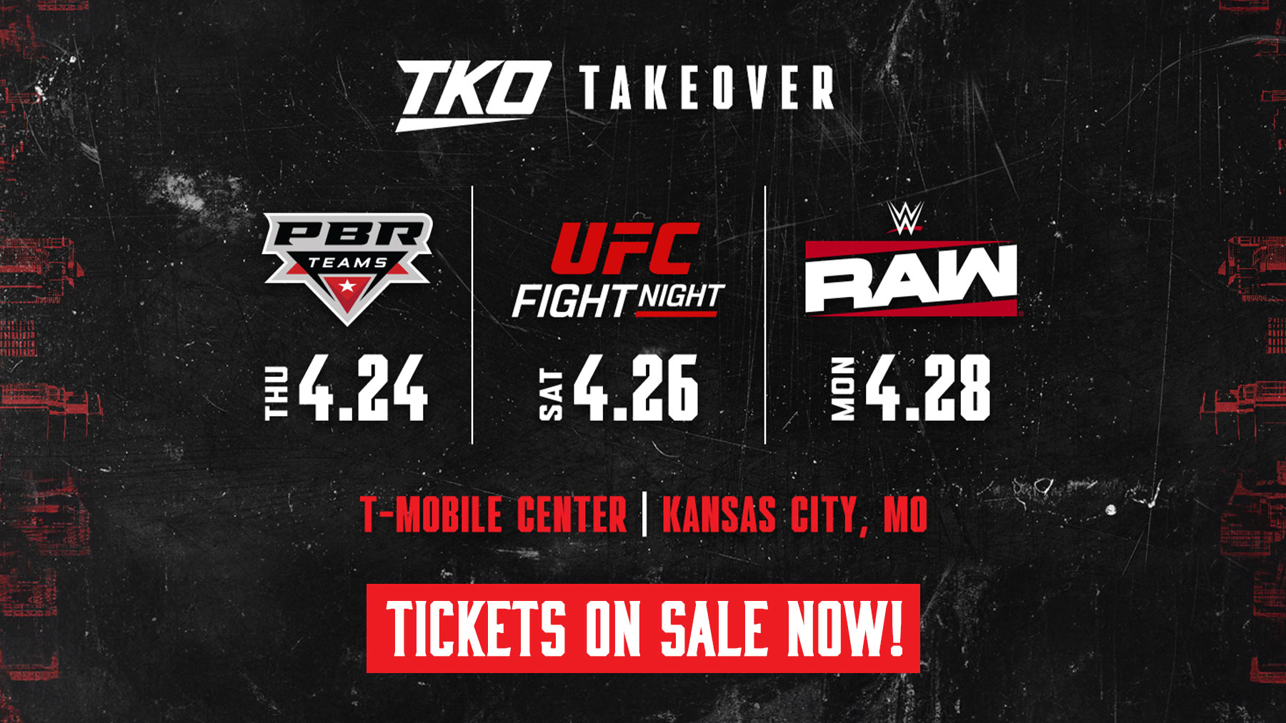 PBR, UFC, and WWE unite for a historic weekend in Kansas City at T-Mobile Center for the TKO Takeover, presented by VeChain!