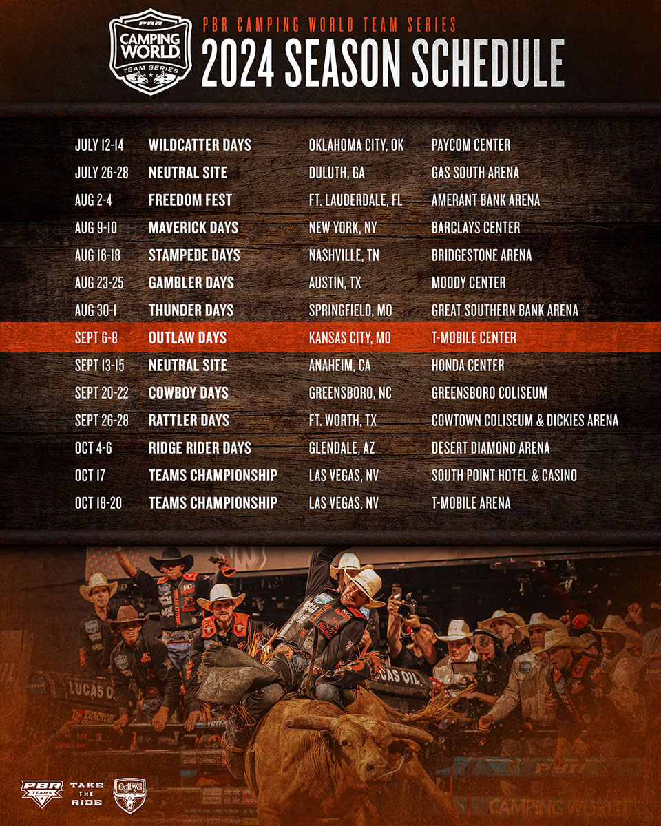 Kansas City Outlaws 2024 Schedule presented by PBR Camping World
